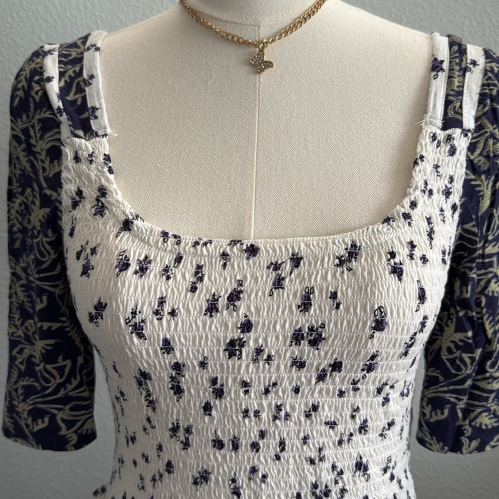 Free People Floral Print Smocked Crop Top Size Small - Picture 3 of 7